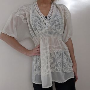 Flying Tomato lace crochet peasant blouse v back